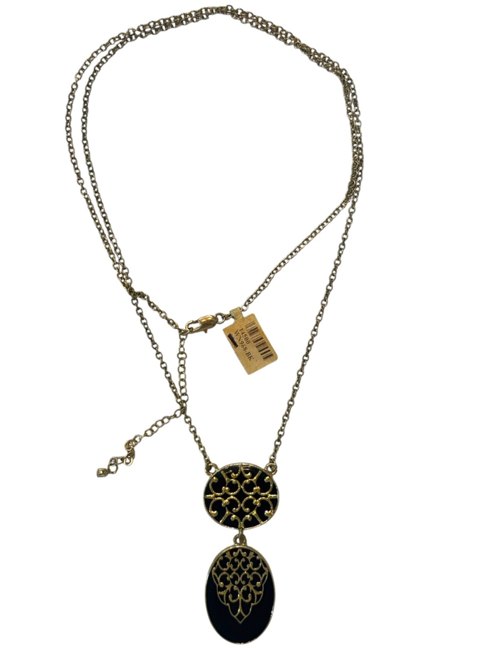 NWT Black Gold Double Circle Oval‎ Pendant Long Necklace